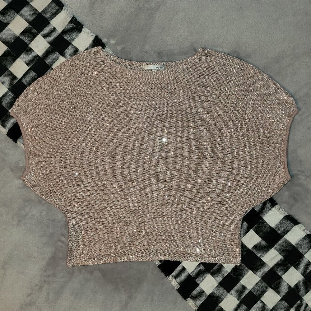 XL | WD.NY | Cropped Shimmer Sequin Knit Pullover